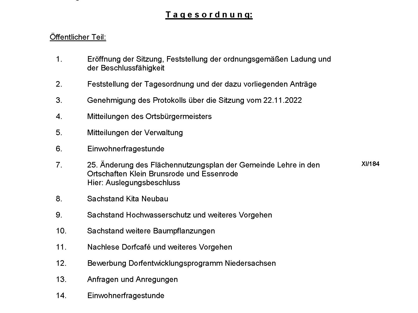 Foto (© Gemeinde Lehre): Bekanntmachung der Sitzung vom Ortsrat Essenrode am 29. März 2023