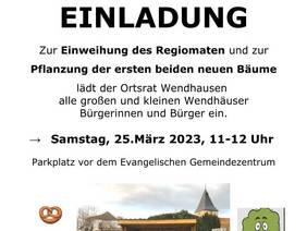 Foto (© Gemeinde Lehre): Die Einladung des Ortsrats Wendhausen zur Einweihung des neuen Regiomaten.