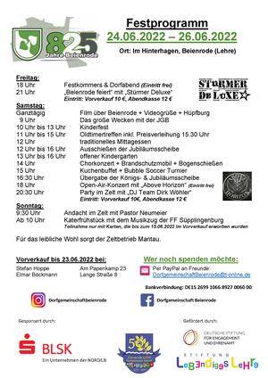 Bild vergr&ouml;&szlig;ern: Bild: (©Dorfgemeinschaft Beienrode) Rahmenprogramm für das 825jährige Dorfjubiläum vom 24.06. – 26.06.2022