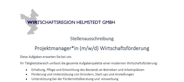 Bild vergr&ouml;&szlig;ern: Foto (Wirtschaftsregion Helmstedt): Ein Screenshot der Stellenzeige.