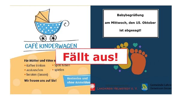 Foto (Gemeinde Lehre): Die Sozialkoordination der Gemeinde Lehre teilt mit, dass folgende Veranstaltungen ausfallen: "Café Kinderwagen" und "Babybegrüßung in der Gemeinde Lehre".