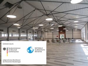 Bild vergr&ouml;&szlig;ern: Foto (© Gemeinde Lehre): Die Börnekenhalle mit der neuen, klimafreundlichen Lichtanlage.