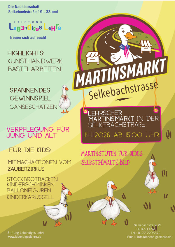 Bild vergr&ouml;&szlig;ern: Das Plakat lädt auf den Dritten Lehrschen Martinsmarkt am 14.11.2026 in der Selkebachstraße ein.