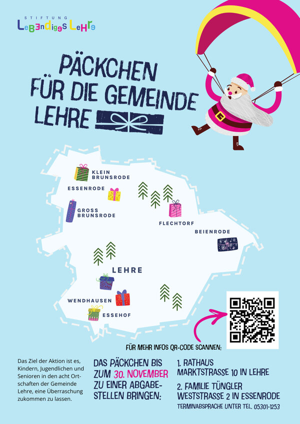 Bild vergr&ouml;&szlig;ern: Das Plakat lädt zur Aktion "Päckchen für die Gemeinde Lehre" ein.