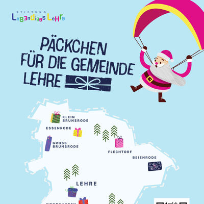 Das Plakat lädt zur Aktion "Päckchen für die Gemeinde Lehre" ein.