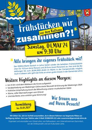 Bild vergr&ouml;&szlig;ern: Bild(schuetzenswert.de): Das farbenfrohe Plakat lädt zum Maifrühstück 2024 „Rund ums Rathaus“ ein.