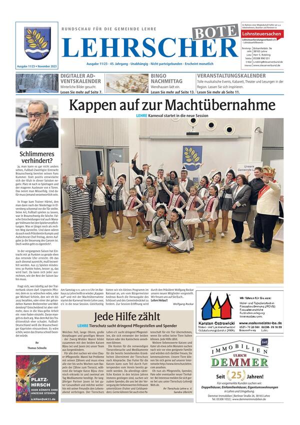 Bild vergr&ouml;&szlig;ern: Titel Lehrscher Bote November 2023