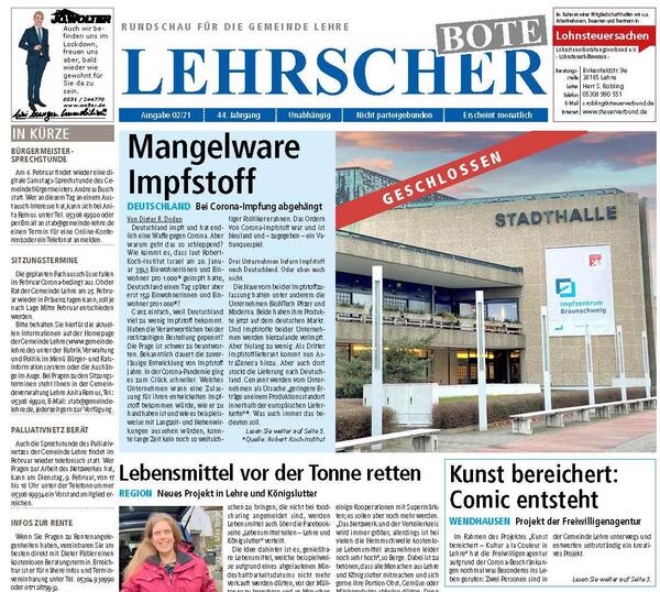 Bild vergr&ouml;&szlig;ern: Lehrscher Bote Februar 2021