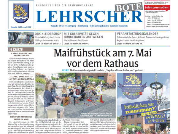 Bild vergr&ouml;&szlig;ern: Die Titelseite des April-Boten (Screenshot).